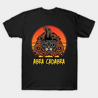 Halloween Cat in Witch Hat Abra Cadabra Vintage Retro T-Shirt